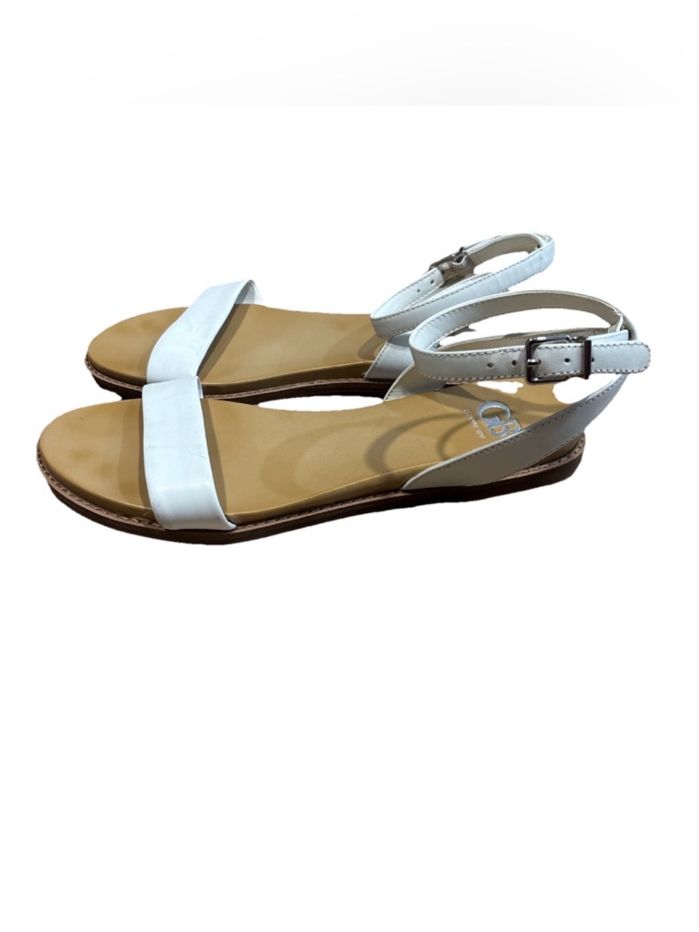 Gianni Bini Sandals Size 9.5 Flats White And Beige Ankle Strap